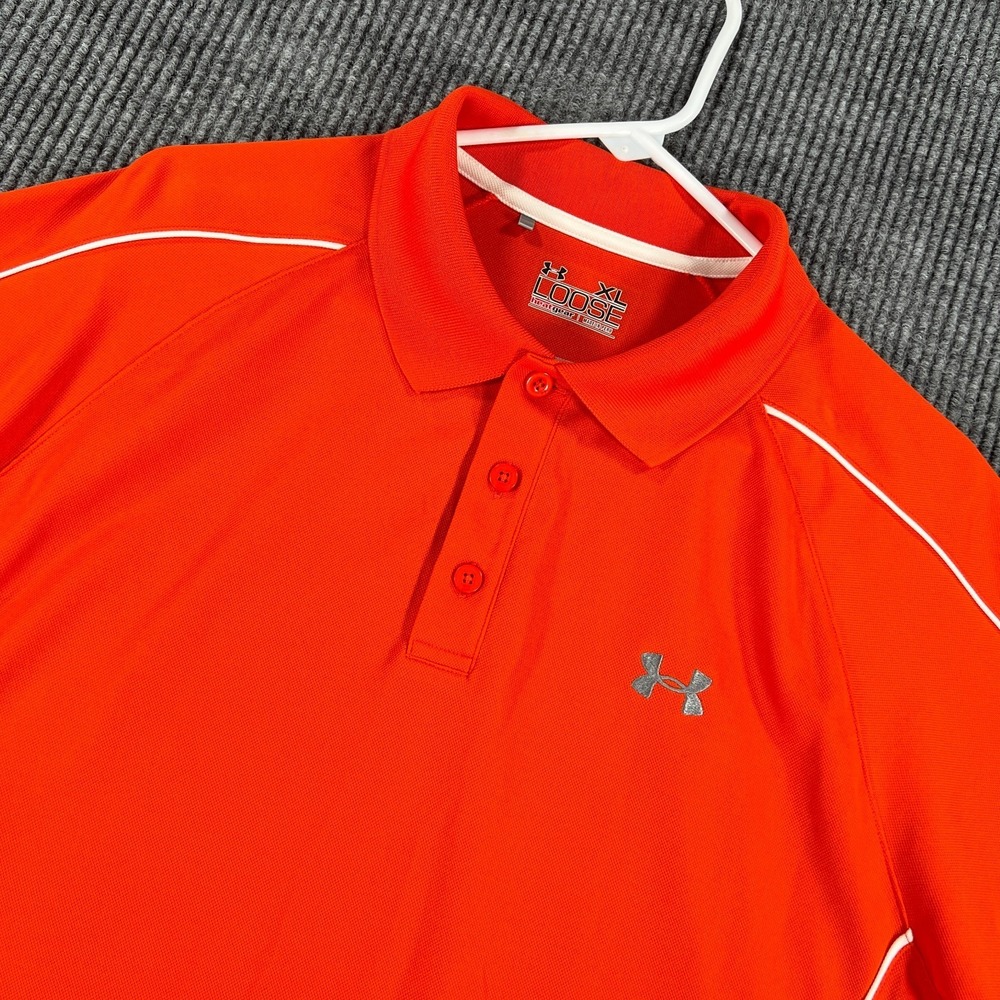 Under Armour Polo Shirt Mens XL Extra Large Orange Short Sleeve‎ Loose Fit Heat